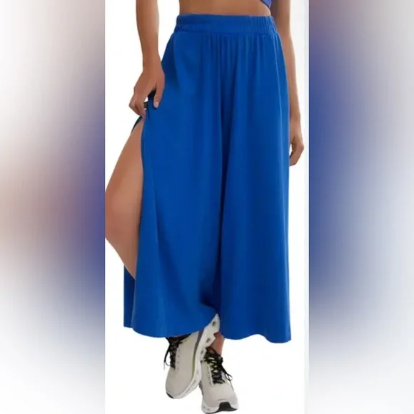 FREE PEOPLE MOVEMENT HOT SHOT SLIT WIDE LEG PANTS INDIGO, SMALL NWT - Picture 3 of 7